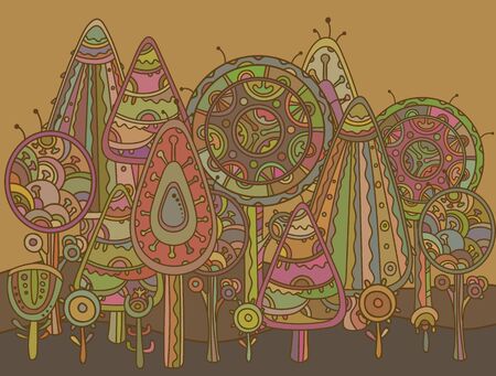 Vector background with decorative ornamental treesのイラスト素材