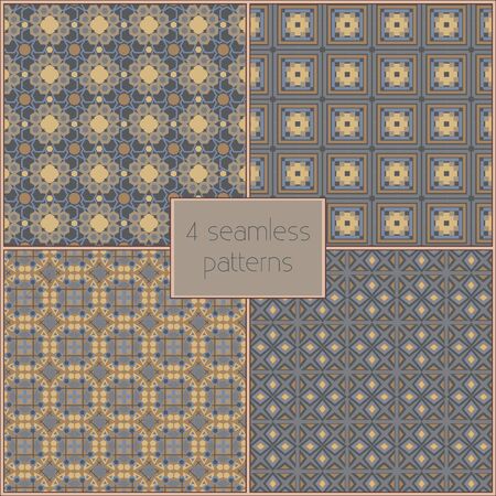 4 different vector seamless patterns (tiling). Endless texture can be used for wallpaper, pattern fills, web page background,surface textures. Set of geometric ornaments.のイラスト素材