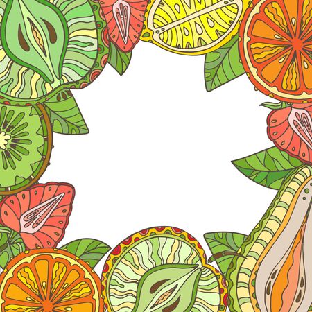 Vector template with different fruits. Background frame for designのイラスト素材