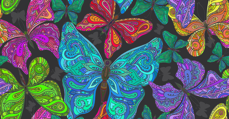 Seamless pattern with hand drawn flying butterflies. Vector illustration.のイラスト素材