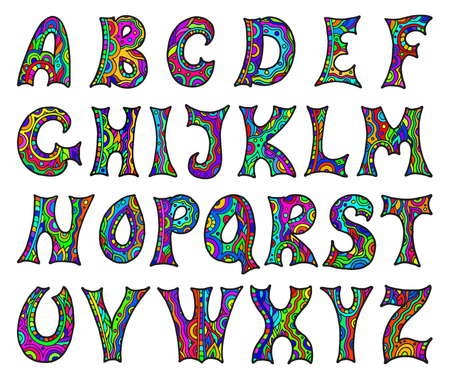 Fantasy hand drawn font. Vector letters set. Collection ornamental Alphabetのイラスト素材