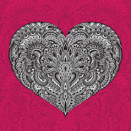 Beautiful hand drawn ornate heart in  style with many detailes. Illustration for Greeting Card or invitation. St Valentine cardのイラスト素材