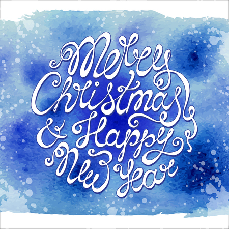 Christmas greeting card with cute hand drawn text on watercolor backgroundのイラスト素材