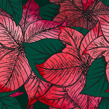 seamless pattern with Hand drawn decorative poinsettia flowers with watercolor texture. Can be used for cards, invitations, gift wrap, print, scrap booking. Christmas and New Year backgroundのイラスト素材