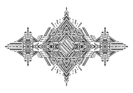 Tribal art boho hand drawn geometric pattern. Ethnic print  in black and white. Fabric, cloth...