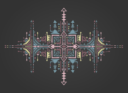 Tribal art boho hand drawn geometric pattern. Colorful ethnic print. Fabric, cloth design, wallpaper, wrappingのイラスト素材