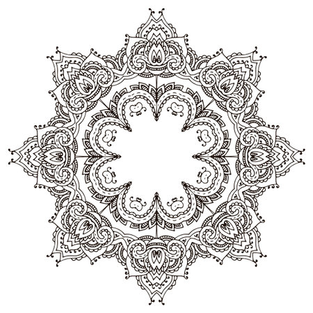 Vector mandala with hand drawn floral  henna elements. Mehndi style, traditional oriental ornament. Illustration for coloring book, print, tattooのイラスト素材
