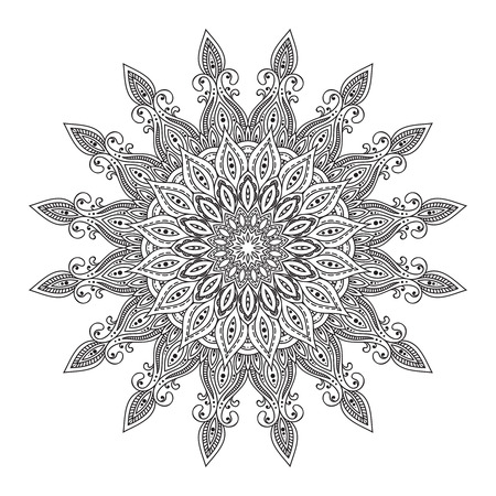 Abstract vector round lace design mandala, decorative element. Mehndi style, traditional oriental ornament. Illustration for print, tattooのイラスト素材