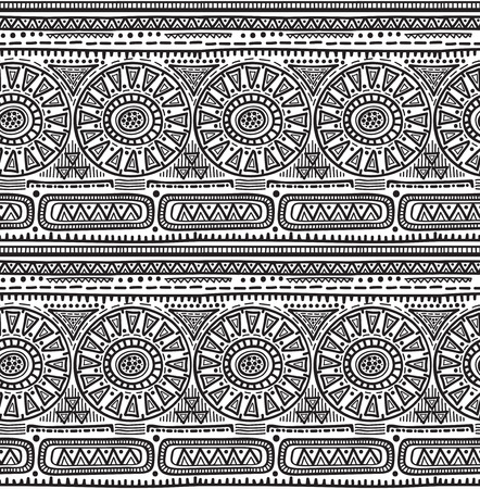 Vector seamless pattern for tribal design. Geometric Ethnic motif with circles. Graphic style. Black and white colors. For print, web, textile, wrapping paper.のイラスト素材