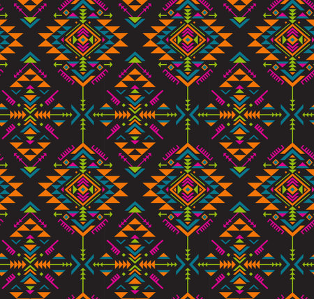 Colorful ethnic seamless pattern with geometric shapes. Tribal ornate abstract endless background....