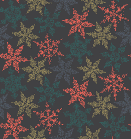 Seamless vector pattern with beautiful hand drawn ornamental doodle snowflakesのイラスト素材