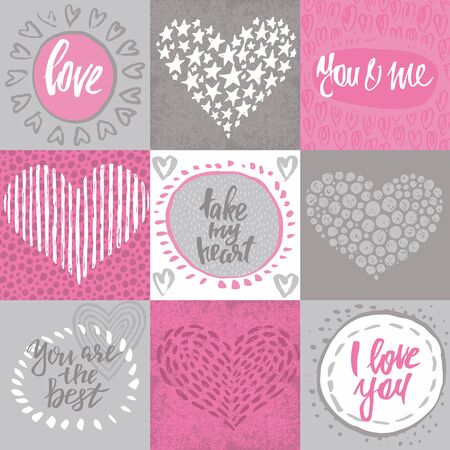 Collection of romantic and love cards with hand drawn elementsのイラスト素材