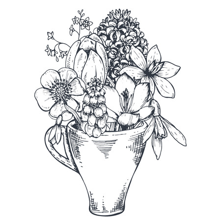 Floral composition. Bouquet with spring flowers.のイラスト素材