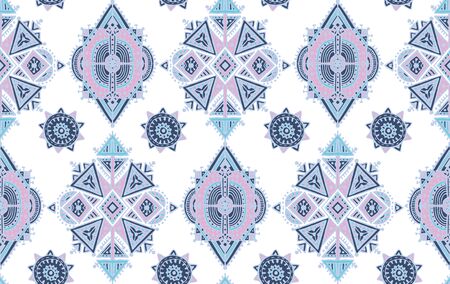 Vector hand drawn ethnic seamless pattern with tribal abstract elements. Endless background in light colorsのイラスト素材