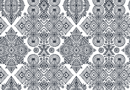 Black and white ethnic seamless pattern with hand drawn elementsのイラスト素材