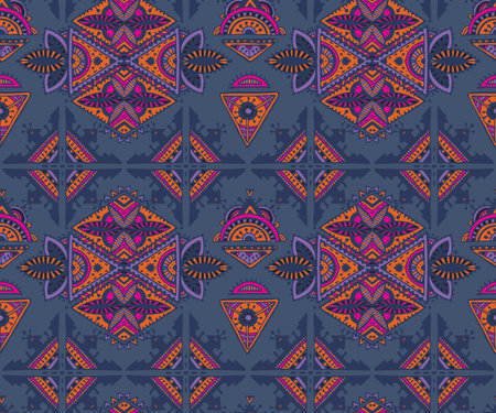 Vector hand drawn ethnic seamless pattern with tribal abstract elements. Colorful endless background