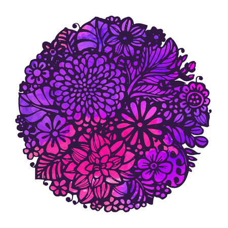 Beautiful vector flowers and plants in the circle.のイラスト素材