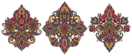 Vector set of henna floral elements based on traditional Asian ornaments. Paisley Mehndi Tattoo Doodles collectionのイラスト素材