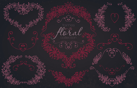 Hand drawn wedding and holiday collection. vector set of sketched frames with branches, wreaths, and flowers.のイラスト素材