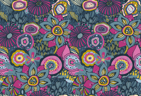 Seamless pattern with hand drawn floral fantasy motifのイラスト素材