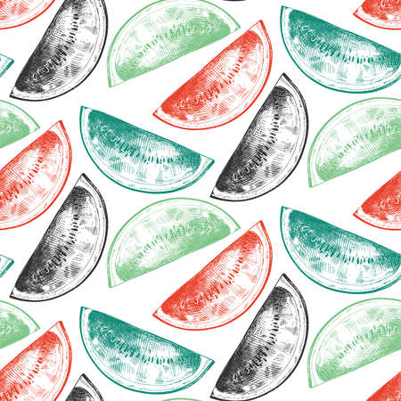 Vector seamless pattern with hand drawn fruits in sketch style. Farm market products.のイラスト素材