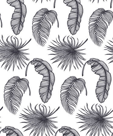 Beautiful seamless pattern with tropical jungle palm, monstera, banana leaves.のイラスト素材