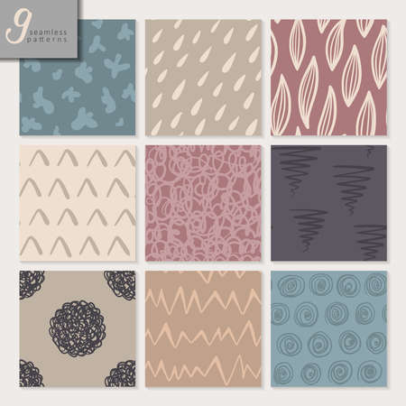 Set of nine hand drawn seamless abstract patternsのイラスト素材