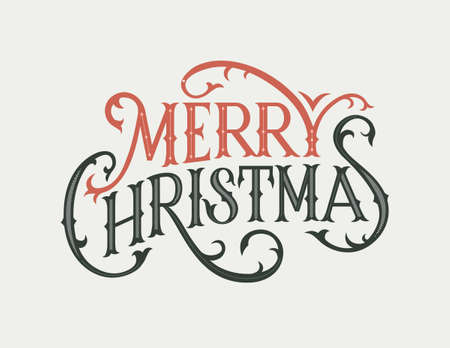 Hand drawn phrase Merry Christmas in Victorian style. Vector illustration for greeting cardsのイラスト素材