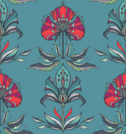 Beautiful vector seamless pattern with hand drawn floral elementsのイラスト素材