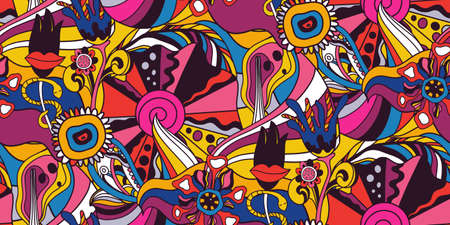 Vector retro colorful psychedelic seamless pattern in 1970s styleのイラスト素材
