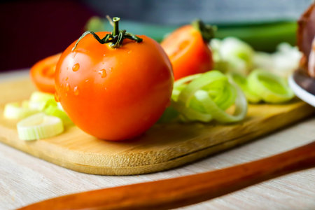 Preparation of salad with herbs.