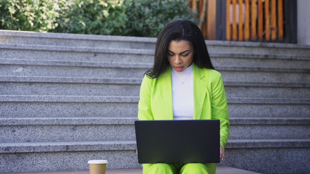 Professional woman solve business task via computer