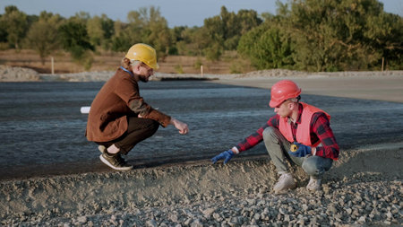 Customer work with foreman at site outsideの写真素材