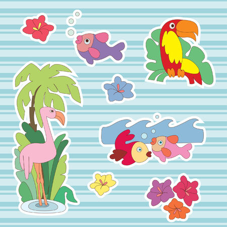 Summer stickers. Scrapbookingのイラスト素材