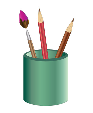 Pencils and brush in a glass, isolatedのイラスト素材