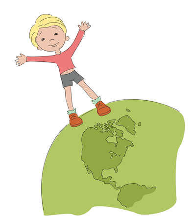 Cheerful boy on Earthのイラスト素材