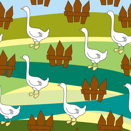 Seamless with gooses and fencesのイラスト素材