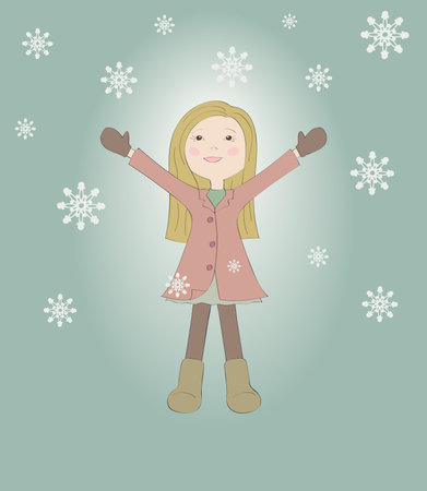 Hand drawn illustration of little joyful girlのイラスト素材