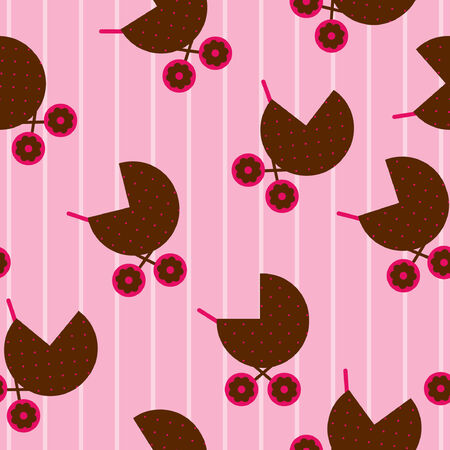 Seamless wallpaper with pram for baby girlのイラスト素材
