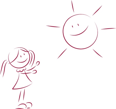 Illustration of little girl and a sunのイラスト素材