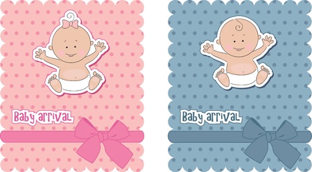 Baby arrival cards. Boy and girlのイラスト素材