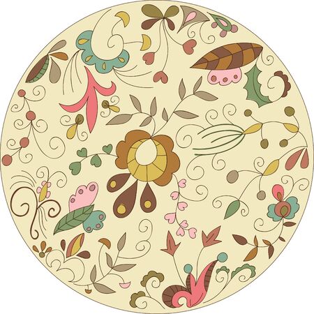 Ornamental circle with floral elements. Hand drawn illustrationのイラスト素材