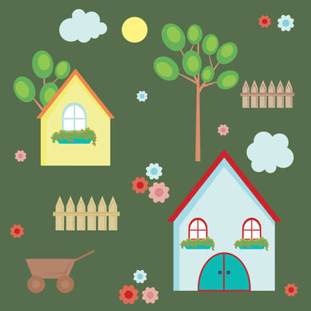 Vector illustration of village elementsのイラスト素材
