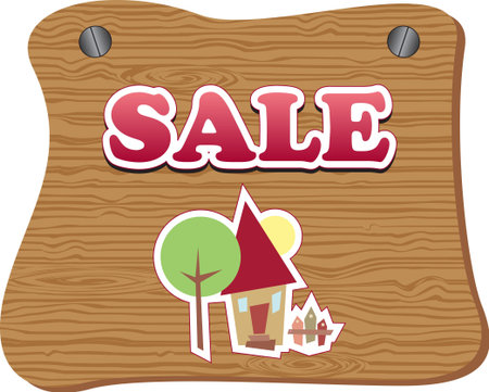 Wooden signboard with sample text and illustration of house のイラスト素材