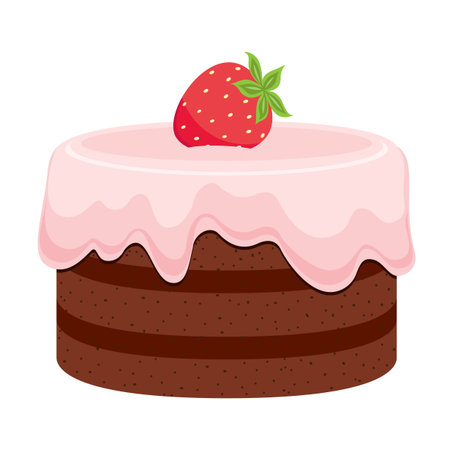 Chocolate cake with pink cream and strawberry