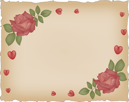 Vintage grunge paper with red roses and heartsのイラスト素材