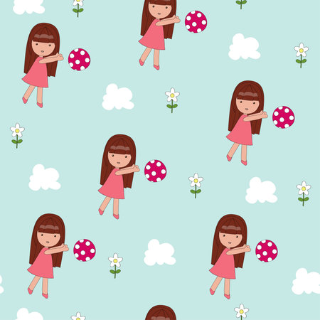 Playing girl seamless wallpaperのイラスト素材