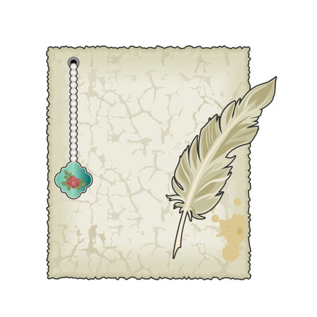 Vintage blank paper with featherのイラスト素材