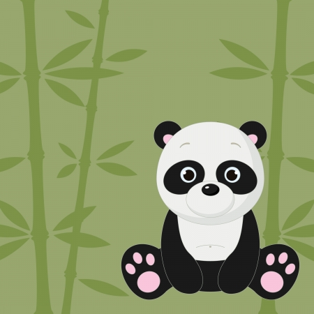 Cute panda on green bamboo backgroundのイラスト素材