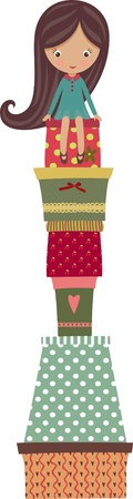 Cute little girl sitting on the gift-boxesのイラスト素材